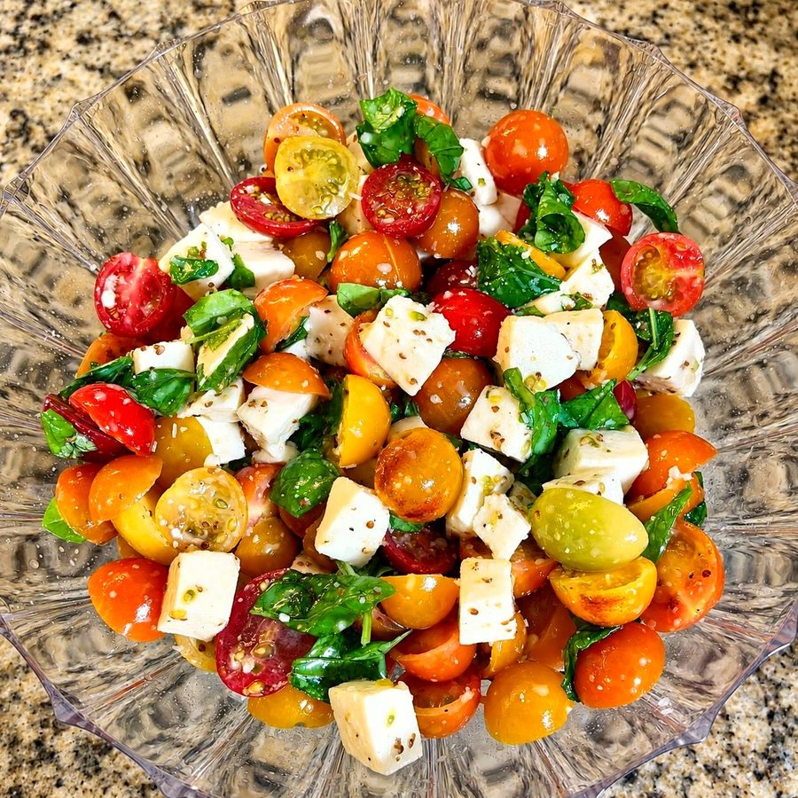 Heirloom tomatoes, mozzarella, basil