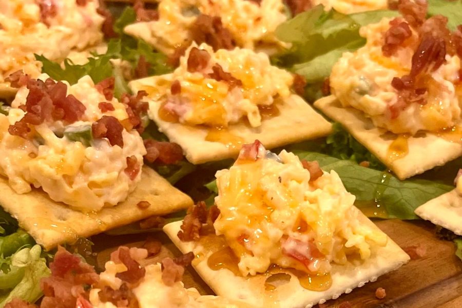 Pimento cheese on buttered saltines