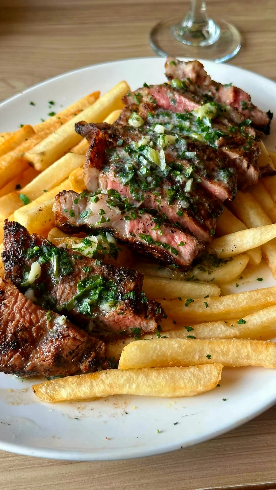 Steak frites, herbed compound butter